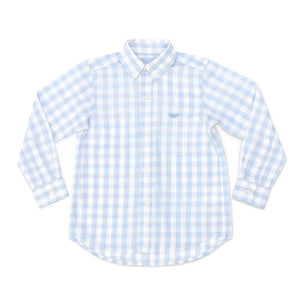Henry Duvall blue gingham Bennett button down shirt in soft cotton, classic preppy boys spring wardrobe staple for Easter and sibling matching