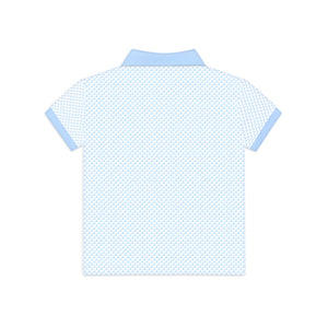Back view of a light blue patterned shirt on a white background