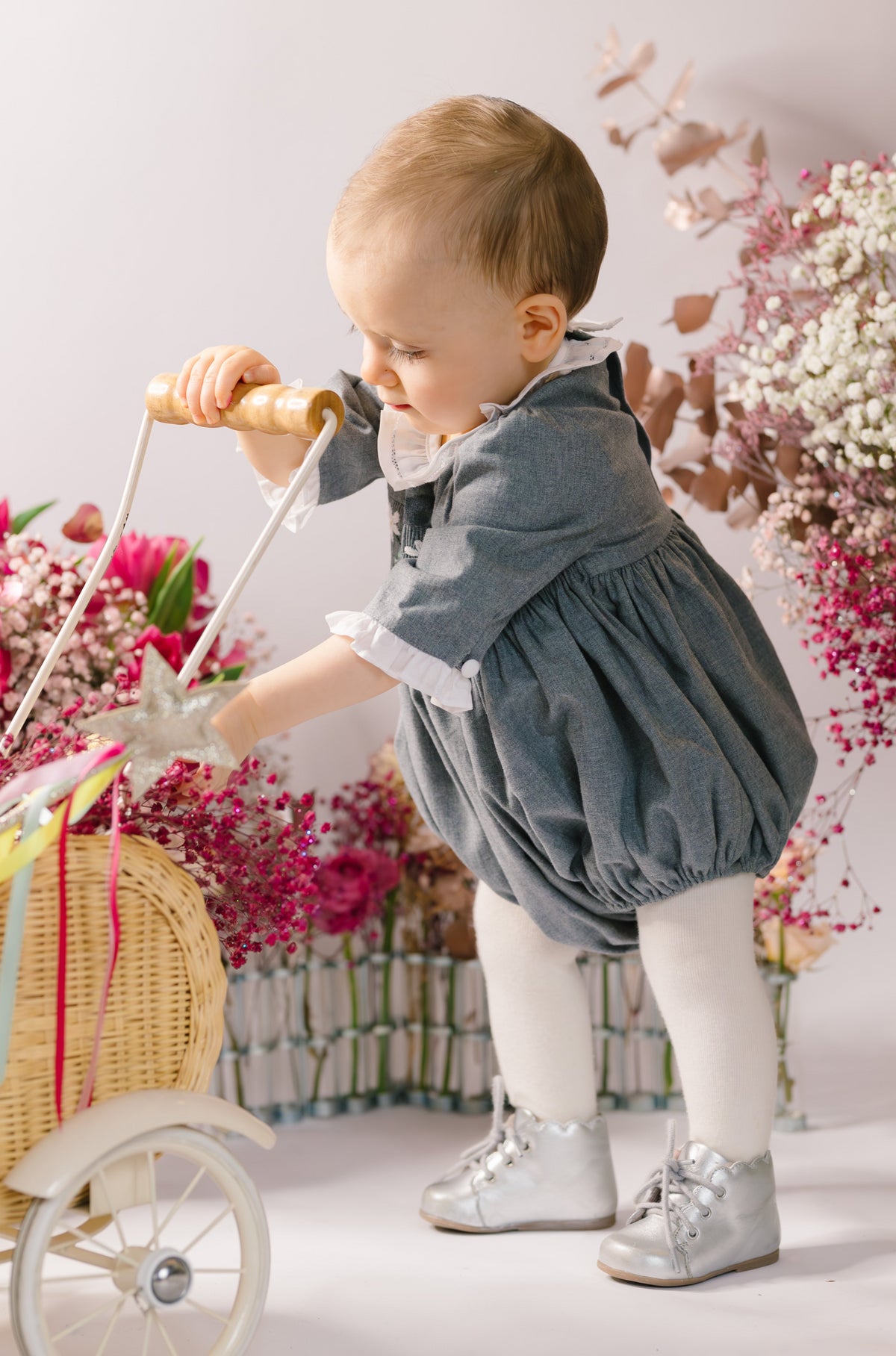 Heidi Grey Long Sleeve Smocked Bubble