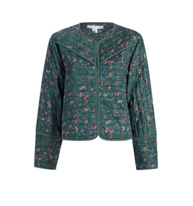 The Amari Quilted Jacket in Bottle Green Fleur Chintz