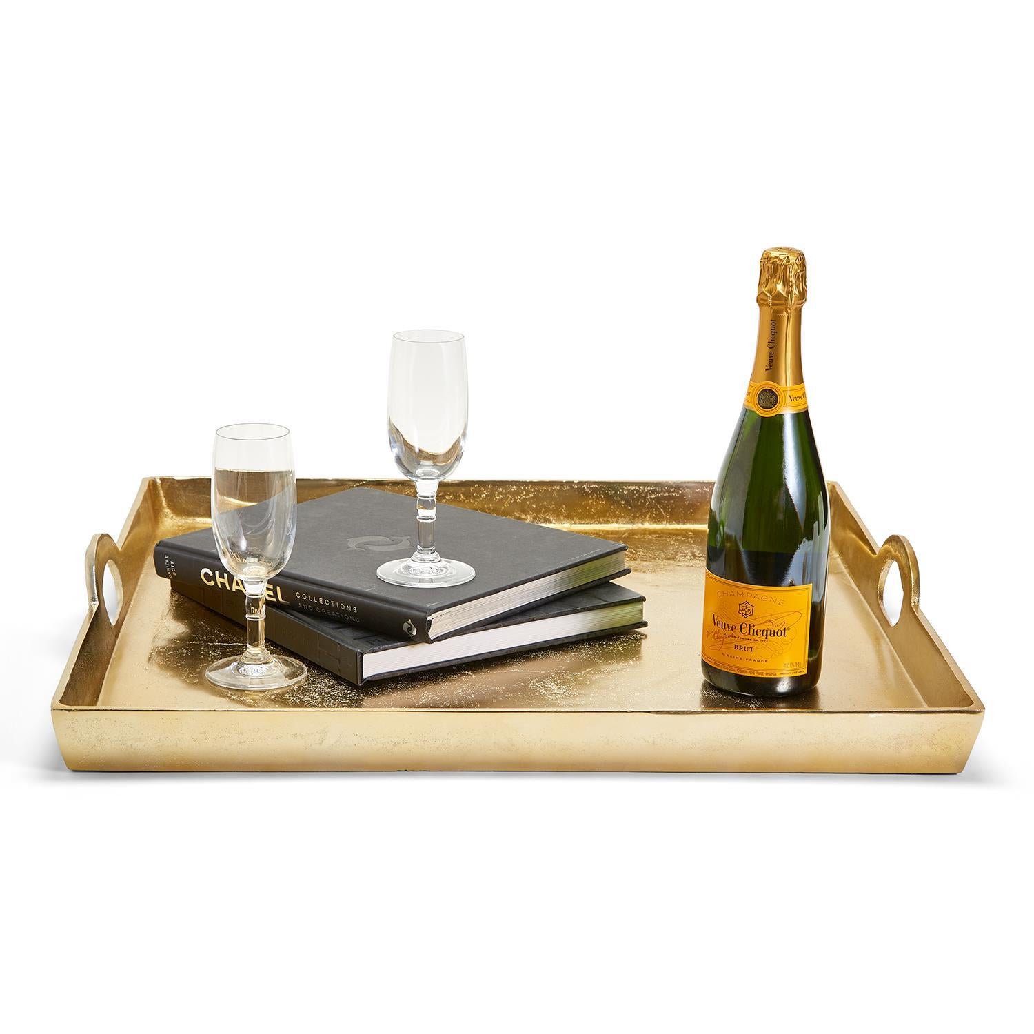 Gold Hotel De Ville Decorative Square Tray Recycled Aluminum