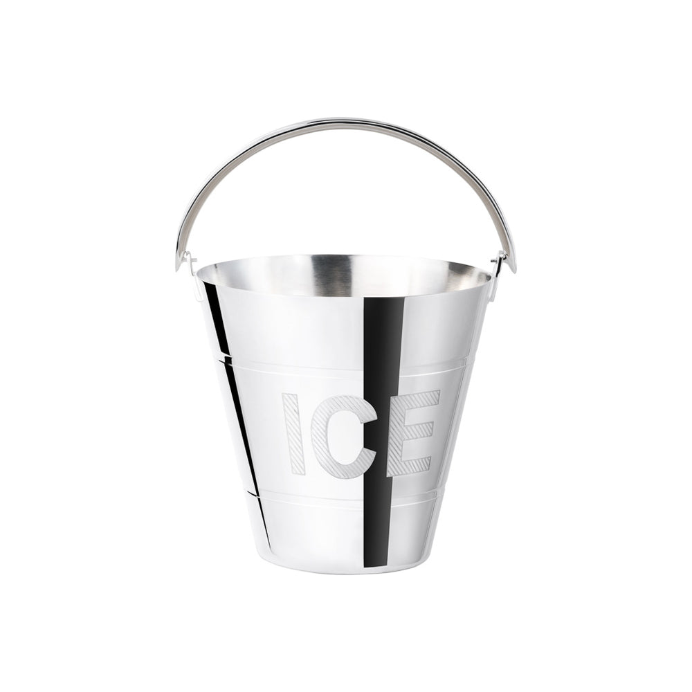 Front view of Hôtel Private Label Ice Pail showcasing etched ICE lettering and swing handle on a white background