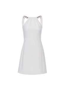 Eileen Short Dress White Embellished Crepe