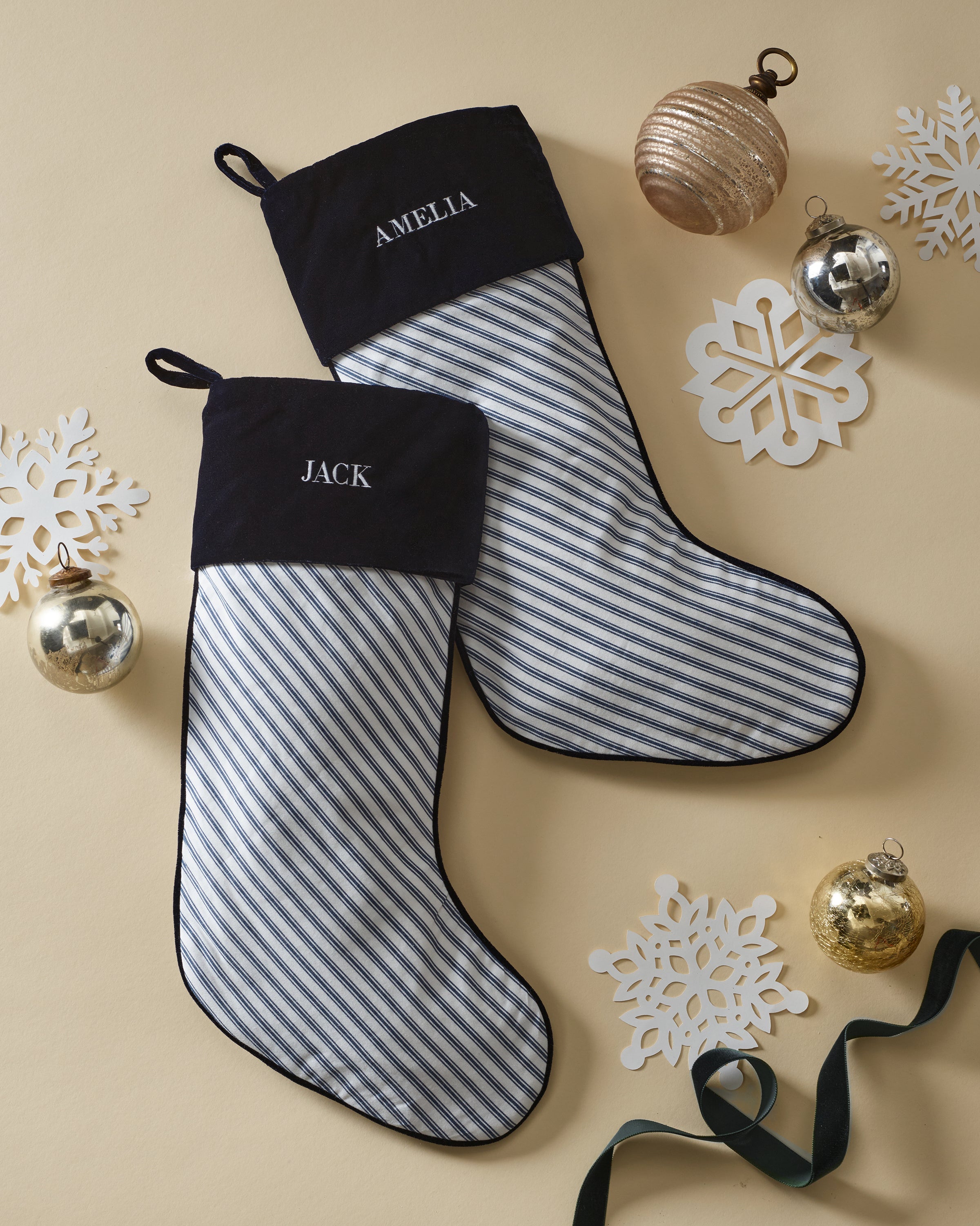 Christmas Stocking in Navy French Ticking