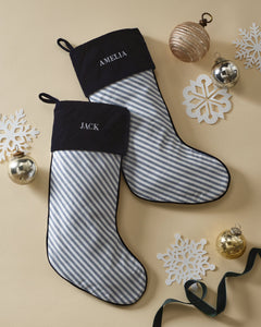 Christmas Stocking in Navy French Ticking