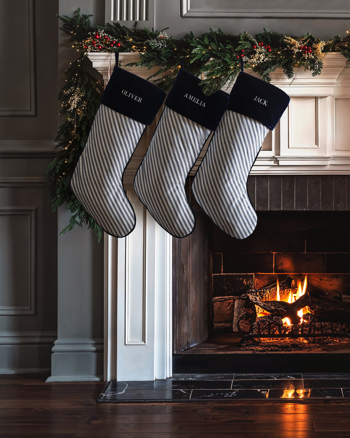 Christmas Stocking in Navy French Ticking