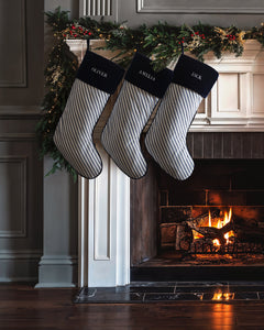 Christmas Stocking in Navy French Ticking