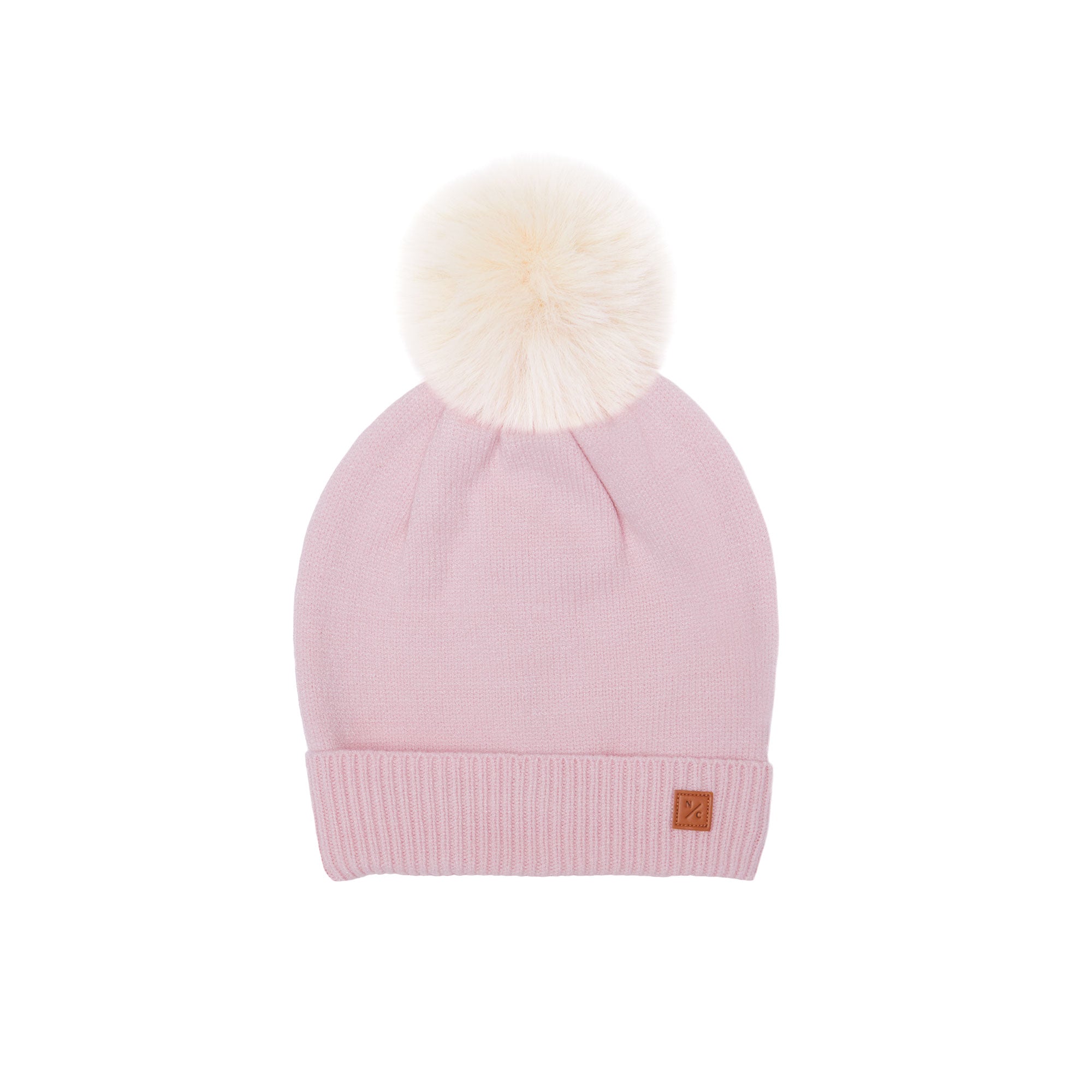 Ballerina Pink Knit Winter Hat with Faux Fur Pom