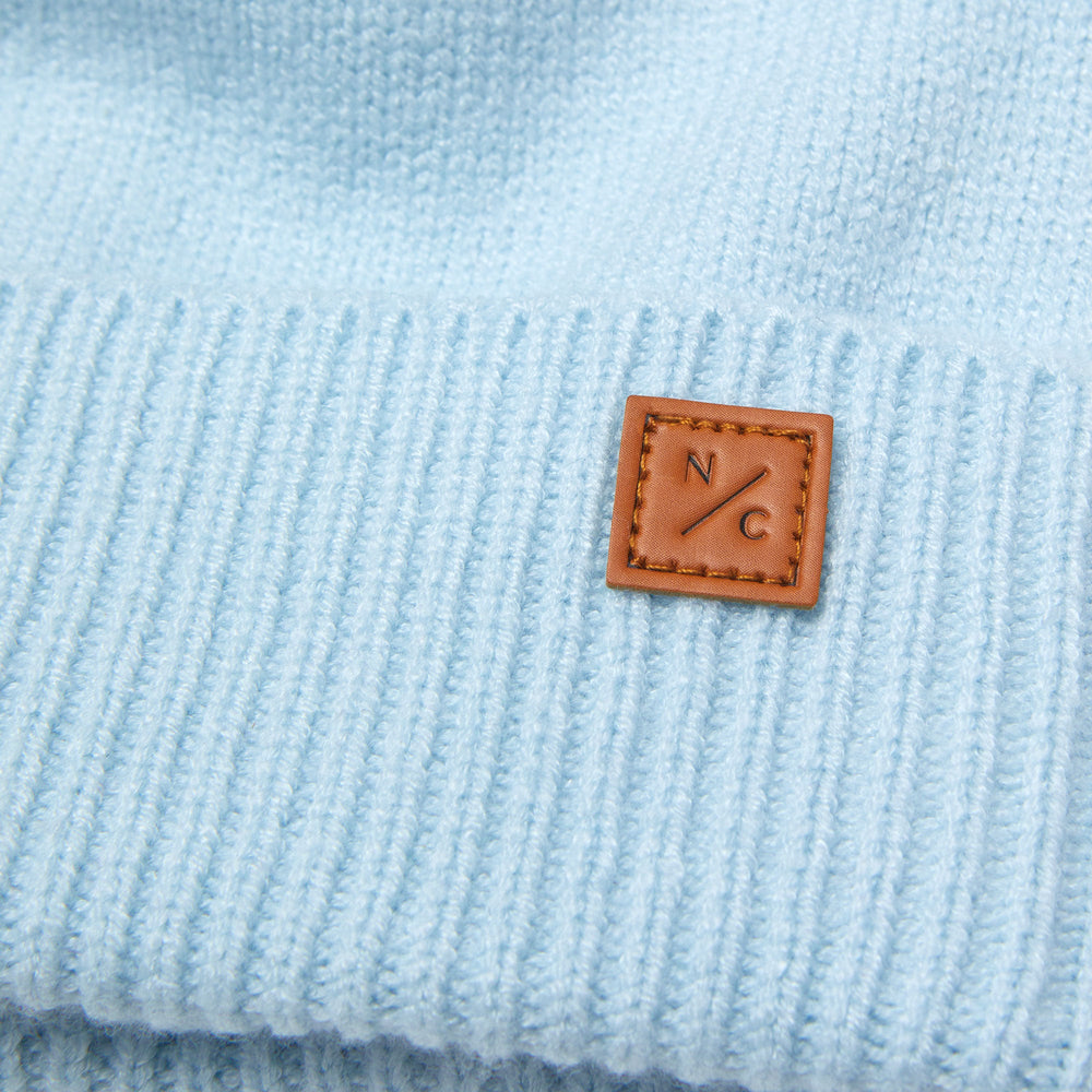 Cloud Blue Knit Winter Hat with Knit Pom