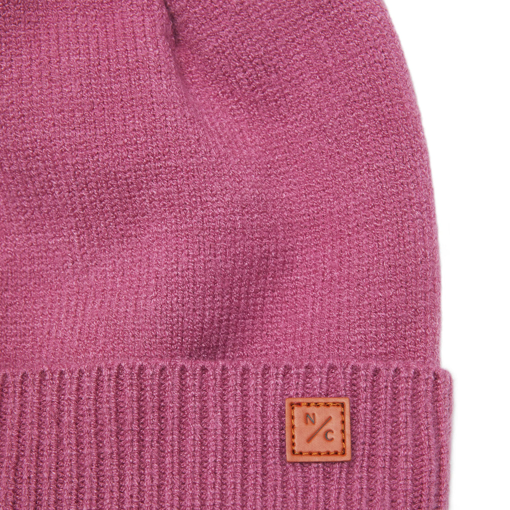 Rose Pink Knit Winter Hat with Faux Fur Pom