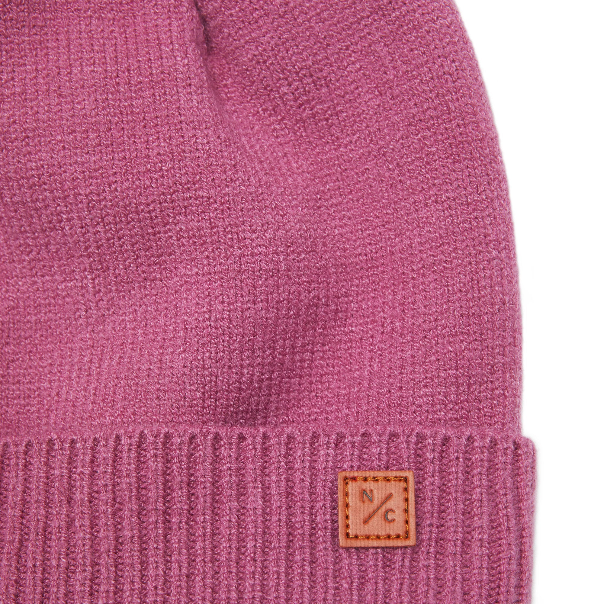 Rose Pink Knit Winter Hat with Faux Fur Pom