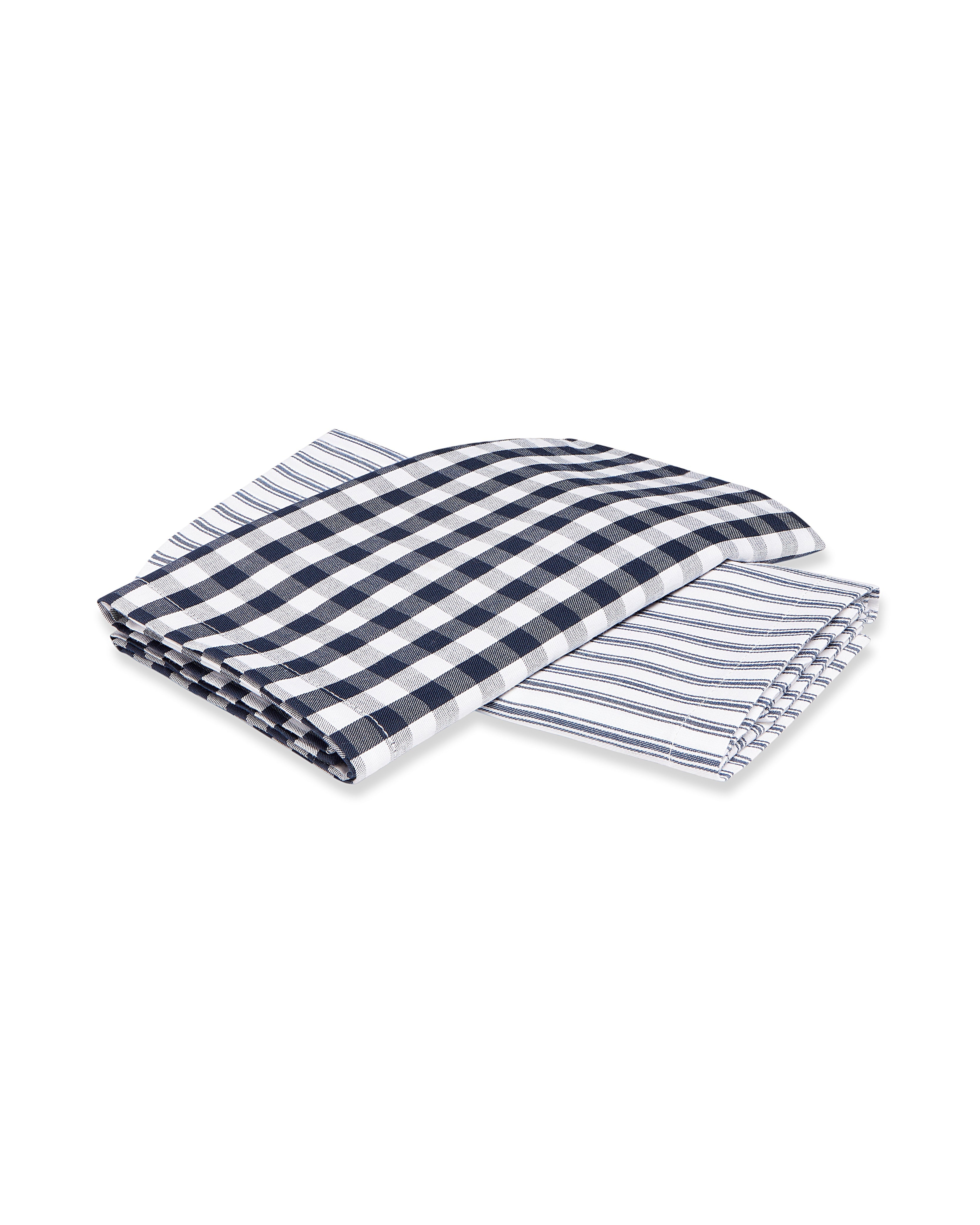 Navy French Ticking & Navy Gingham Tea Towel Set