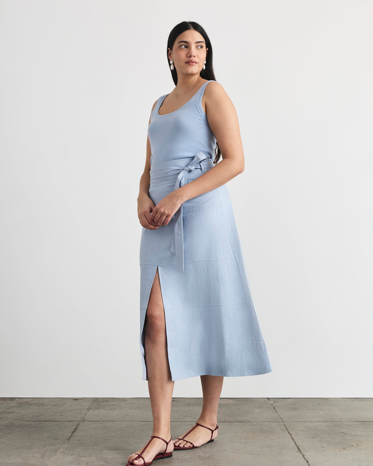 Linen Hudson Skirt in Powder Blue