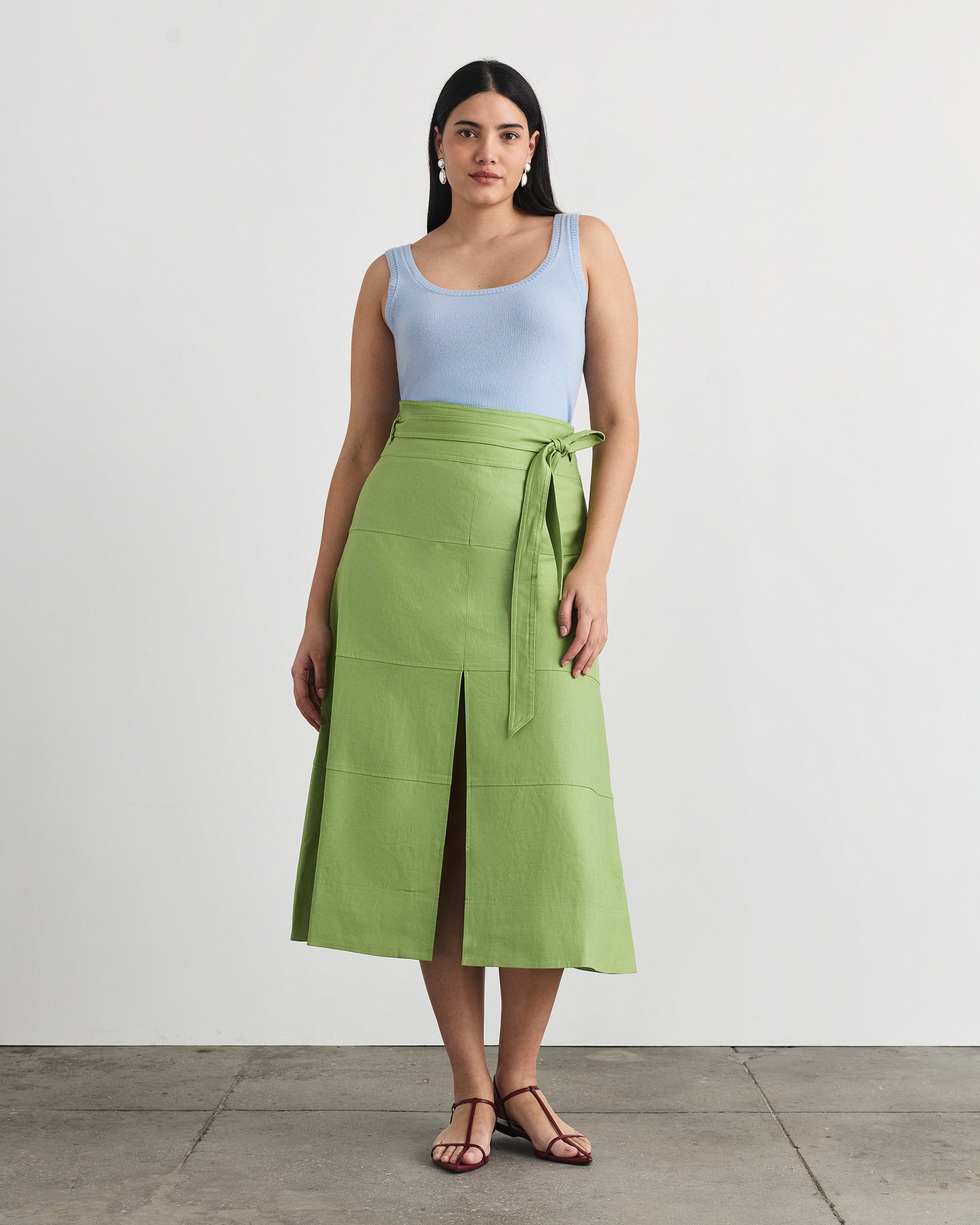 Linen Hudson Skirt in Asparagus
