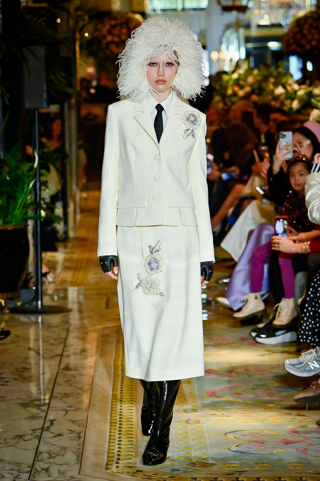 Evelina Skirt Ivory Embroidered Wool Tailoring