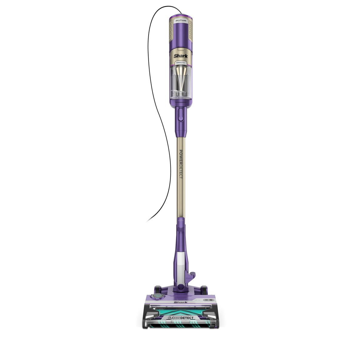 Front view of POWERDETECT Ultra-Light Corded Stick Vacuum showing DuoClean Detect brushroll on white background