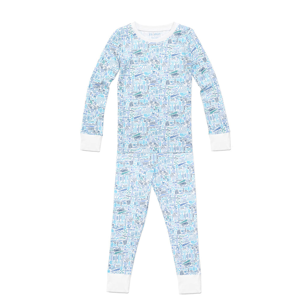 Joy Street Kids Hamptons print pajamas, blue
