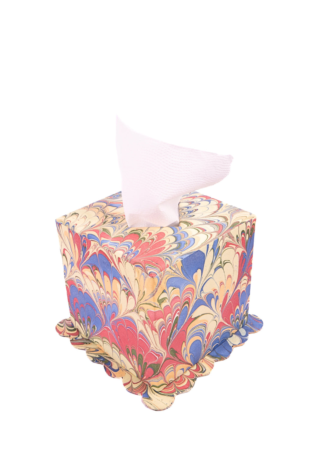 Hand-Marbled Scallop Tissue Box Cover in Multicolor