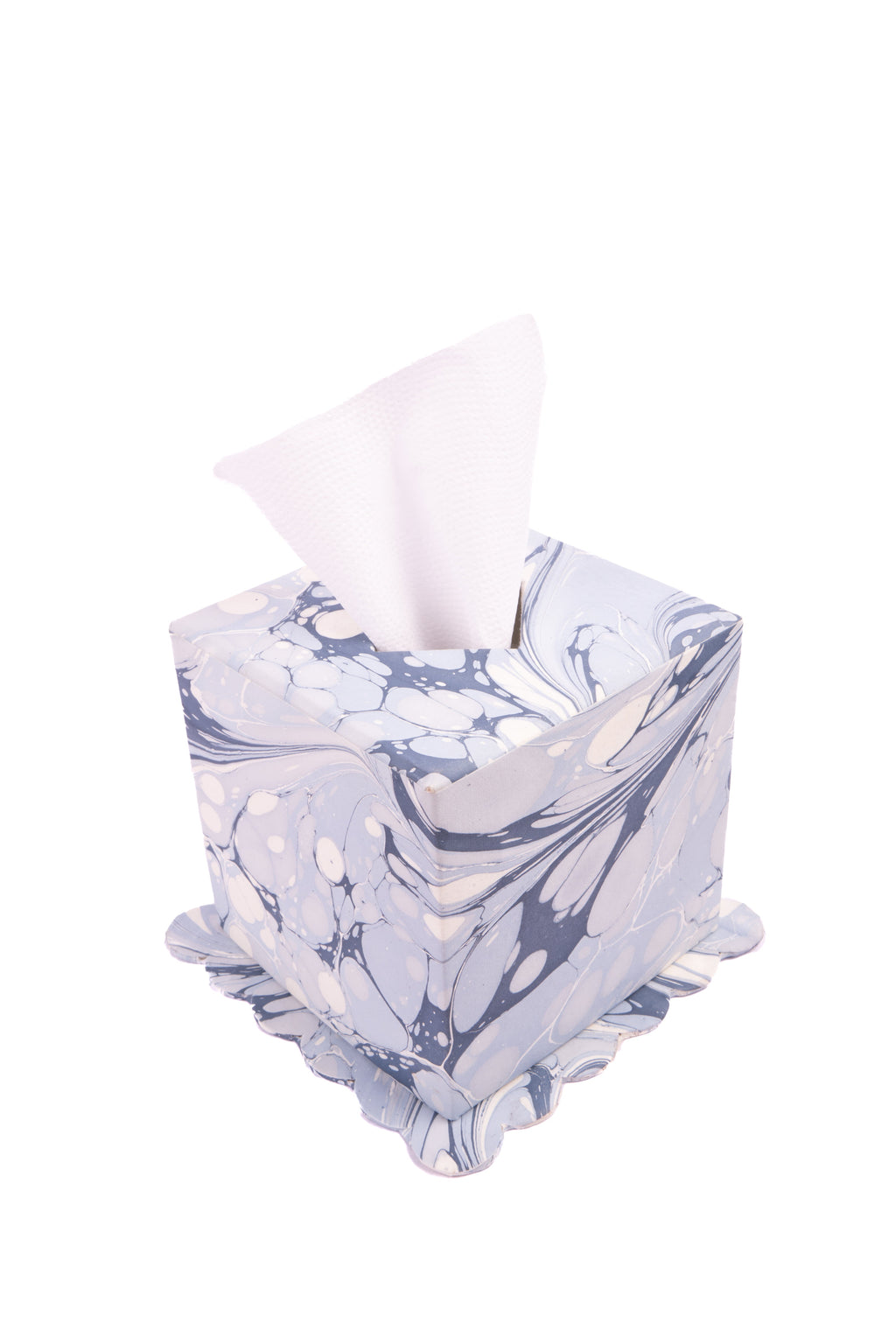 Hand-Marbled Scallop Tissue Box Cover in Ocean Wave
