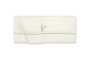 Liege Hand Towel in Ivory White Waffle with Olive Green Hemstitch
