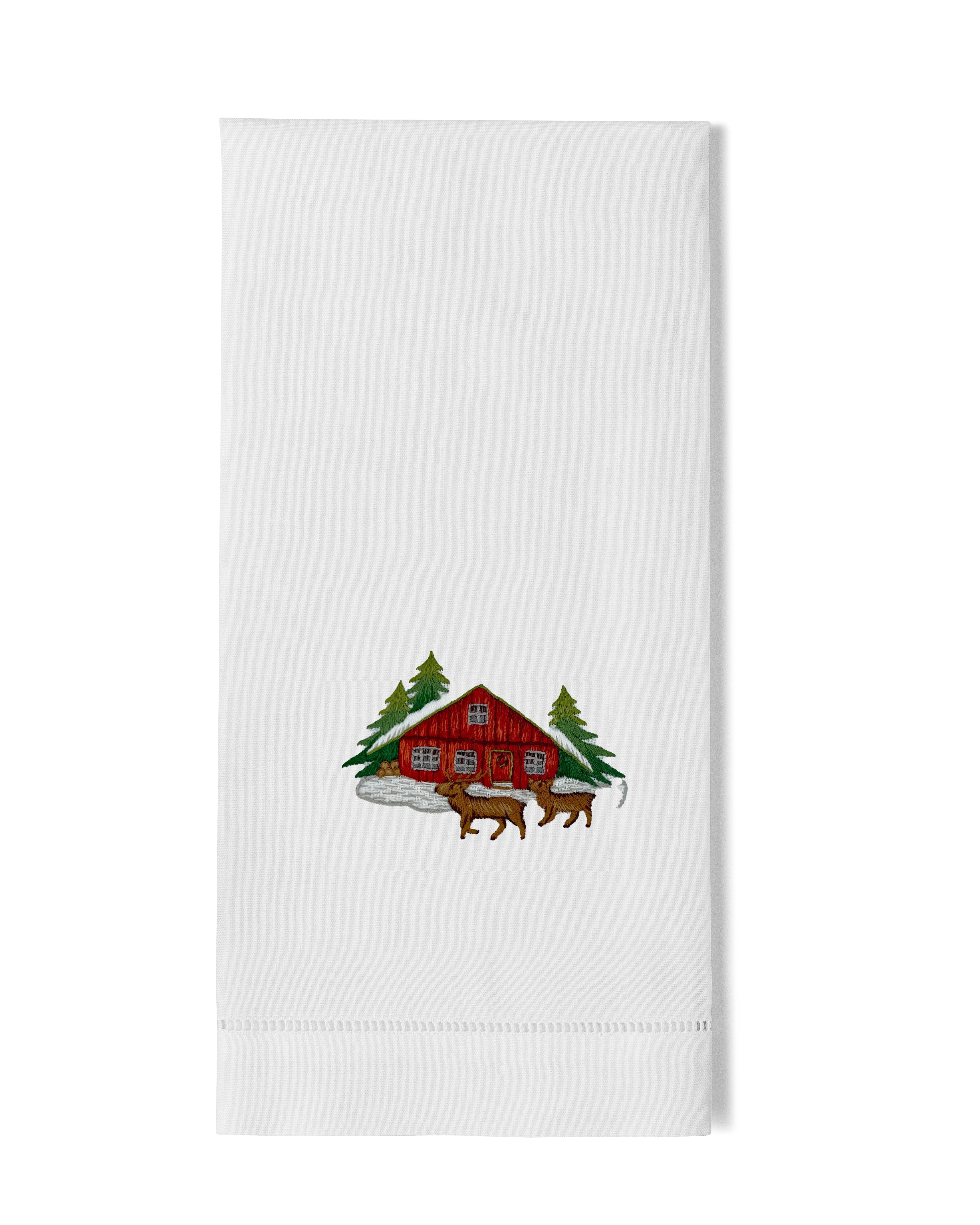 Red Cabin Deer Hand Towel