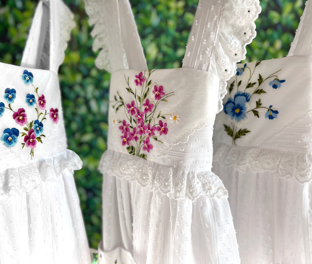 Heirloom Handkerchief Dress in Celestial Blue Pansy, 6Y