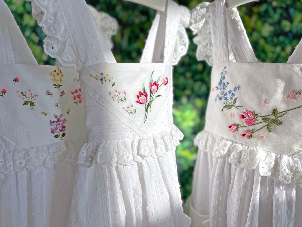 Heirloom Handkerchief Dress in Pink & Blue Tossed Flowers, 6Y