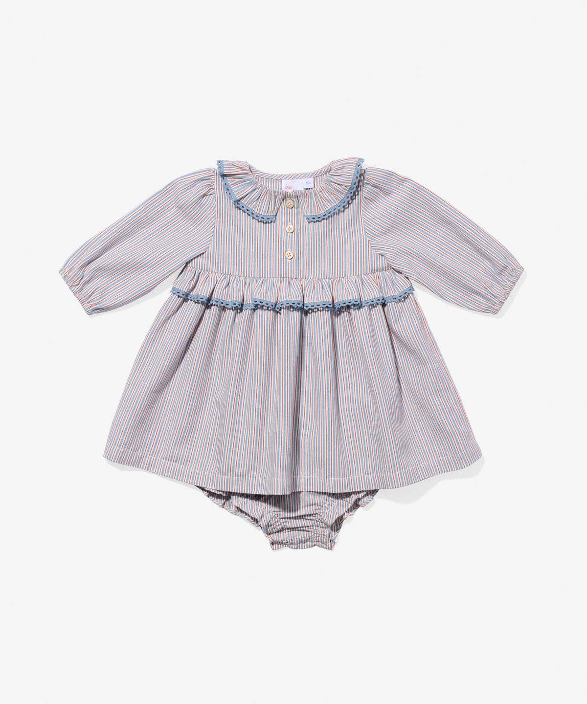 Hannah Baby Dress in Indigo Linen Stripe