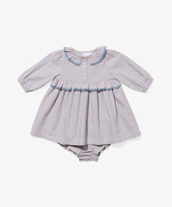 Hannah Baby Dress in Indigo Linen Stripe