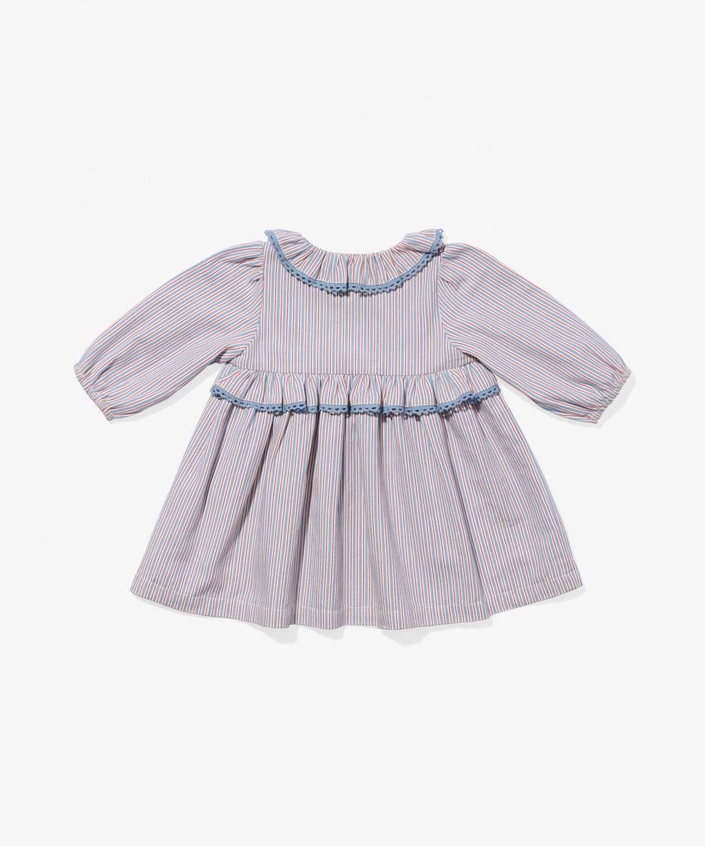Hannah Baby Dress in Indigo Linen Stripe