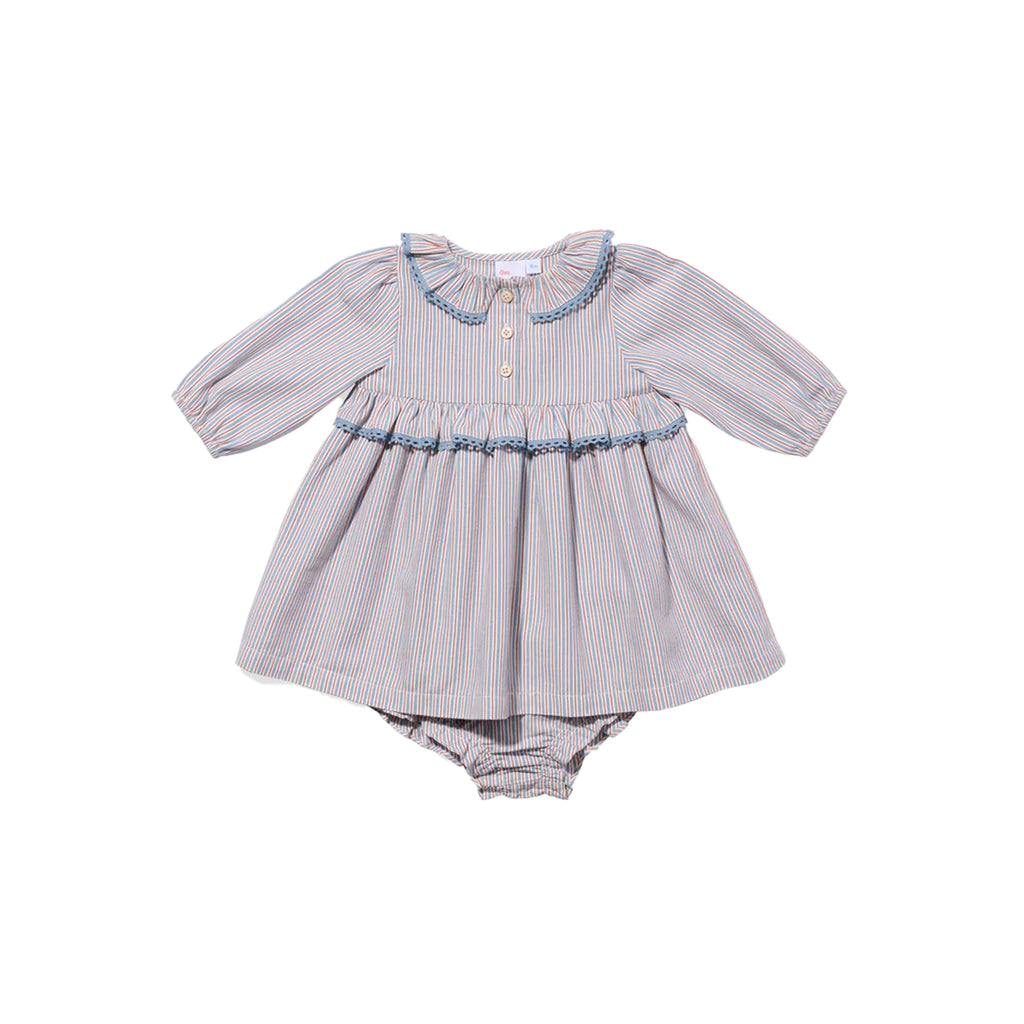 Hannah Baby Dress in Indigo Linen Stripe