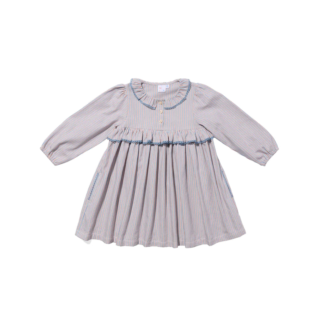 Hannah Dress in Indigo Linen Stripe