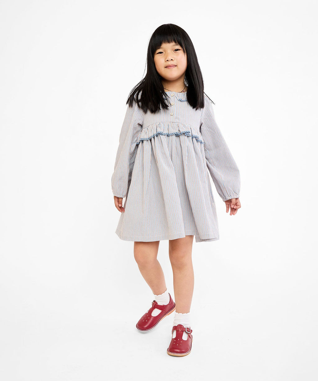 Hannah Dress in Indigo Linen Stripe