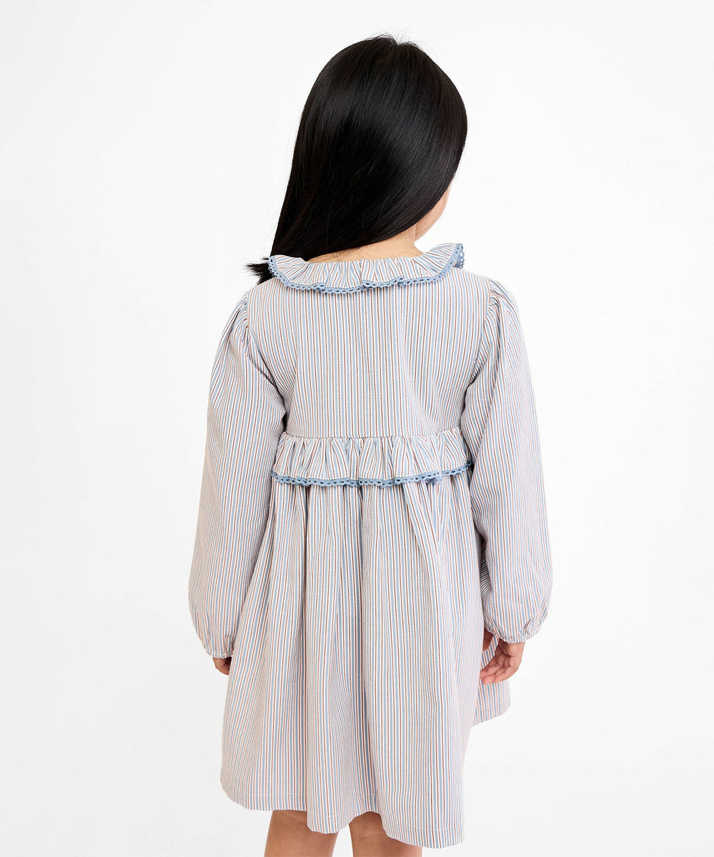 Hannah Dress in Indigo Linen Stripe