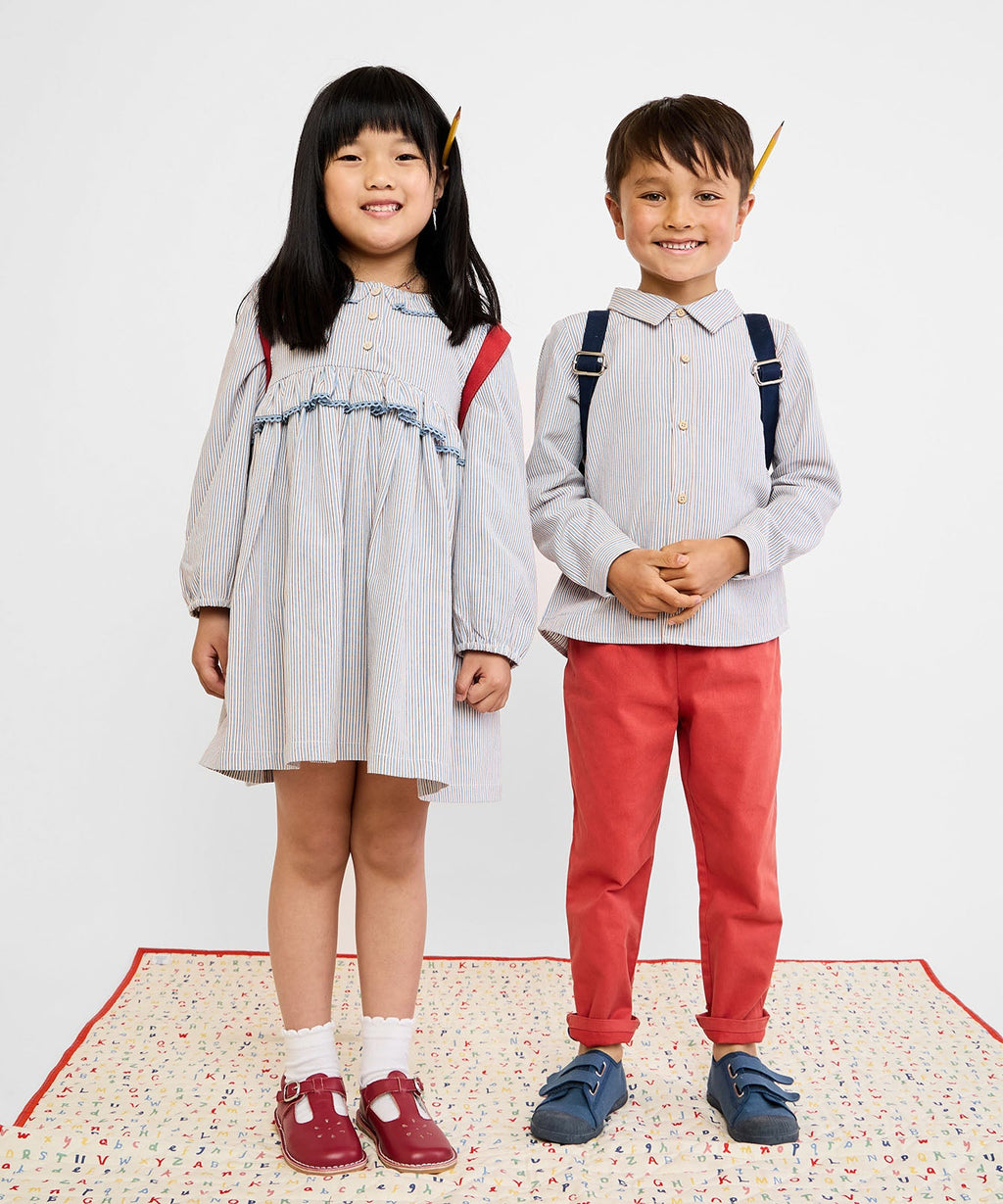 Hannah Dress in Indigo Linen Stripe