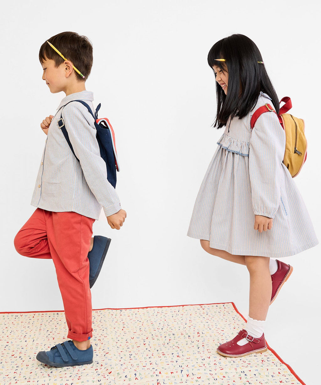 Hannah Dress in Indigo Linen Stripe