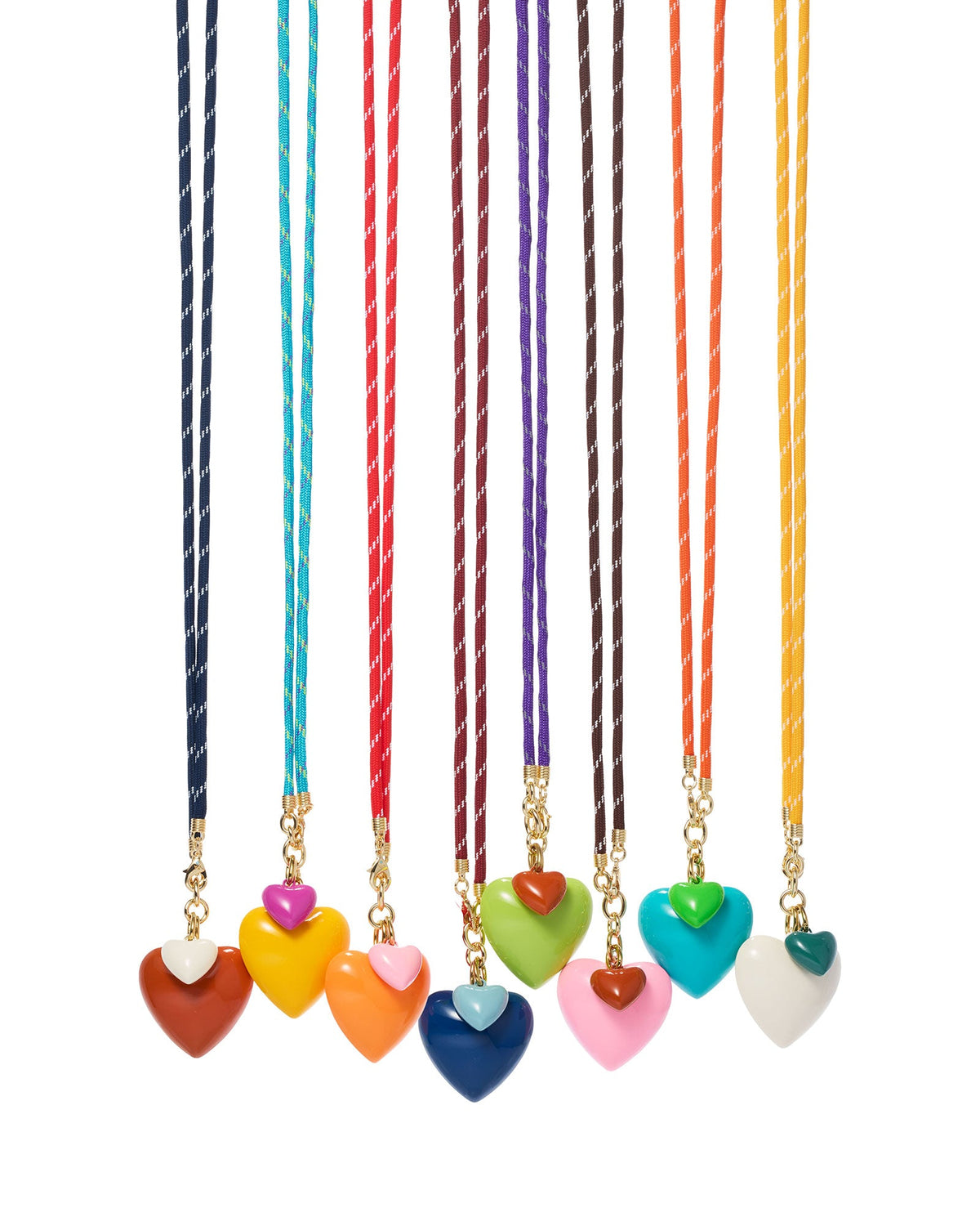 The Happy Cord Long Big Double Heart Necklace in Blue Bayou