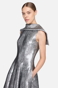 Harlow Dress in Silver Metallic Cloque