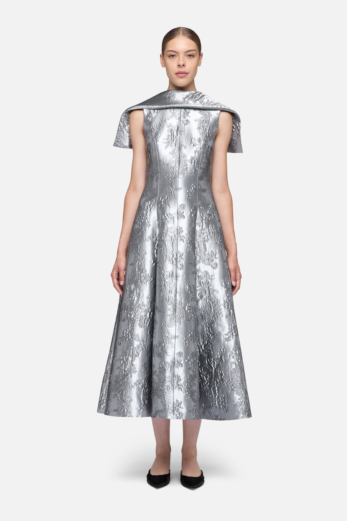 Harlow Dress in Silver Metallic Cloque