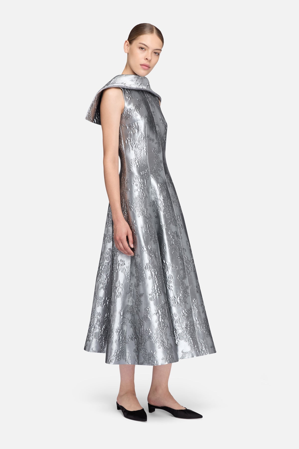 Harlow Dress in Silver Metallic Cloque