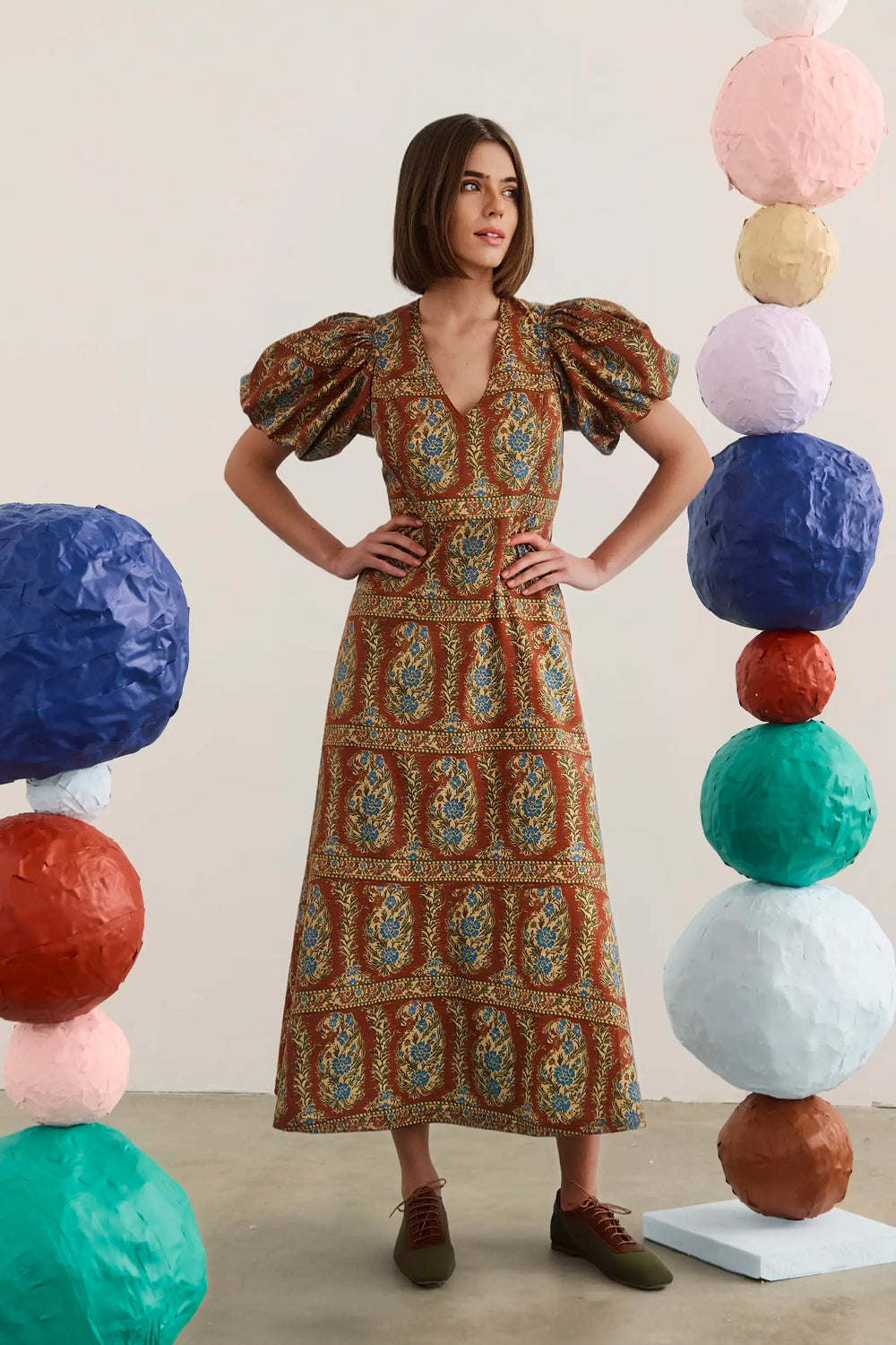 The Harrison Dress in Amber Glen Brown. 