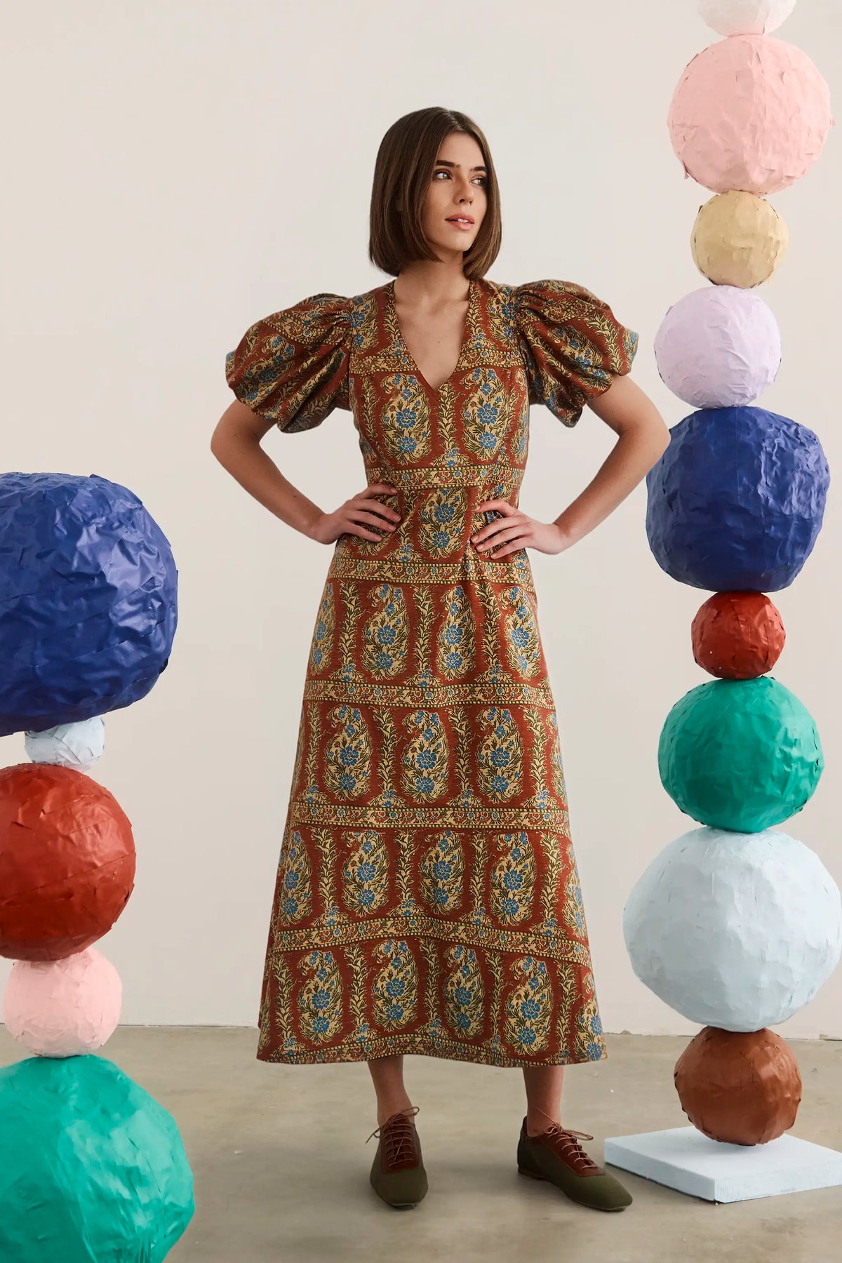The Harrison Dress in Amber Glen Brown. 
