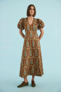 The Harrison Dress in Amber Glen Brown. 