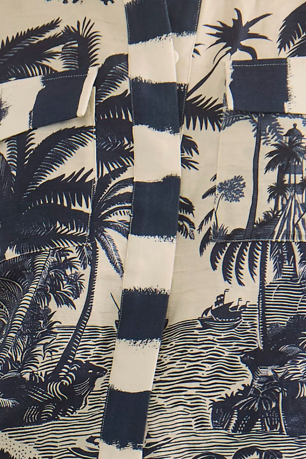 Close up of the Hawkins Top in Bermuda Toile. 