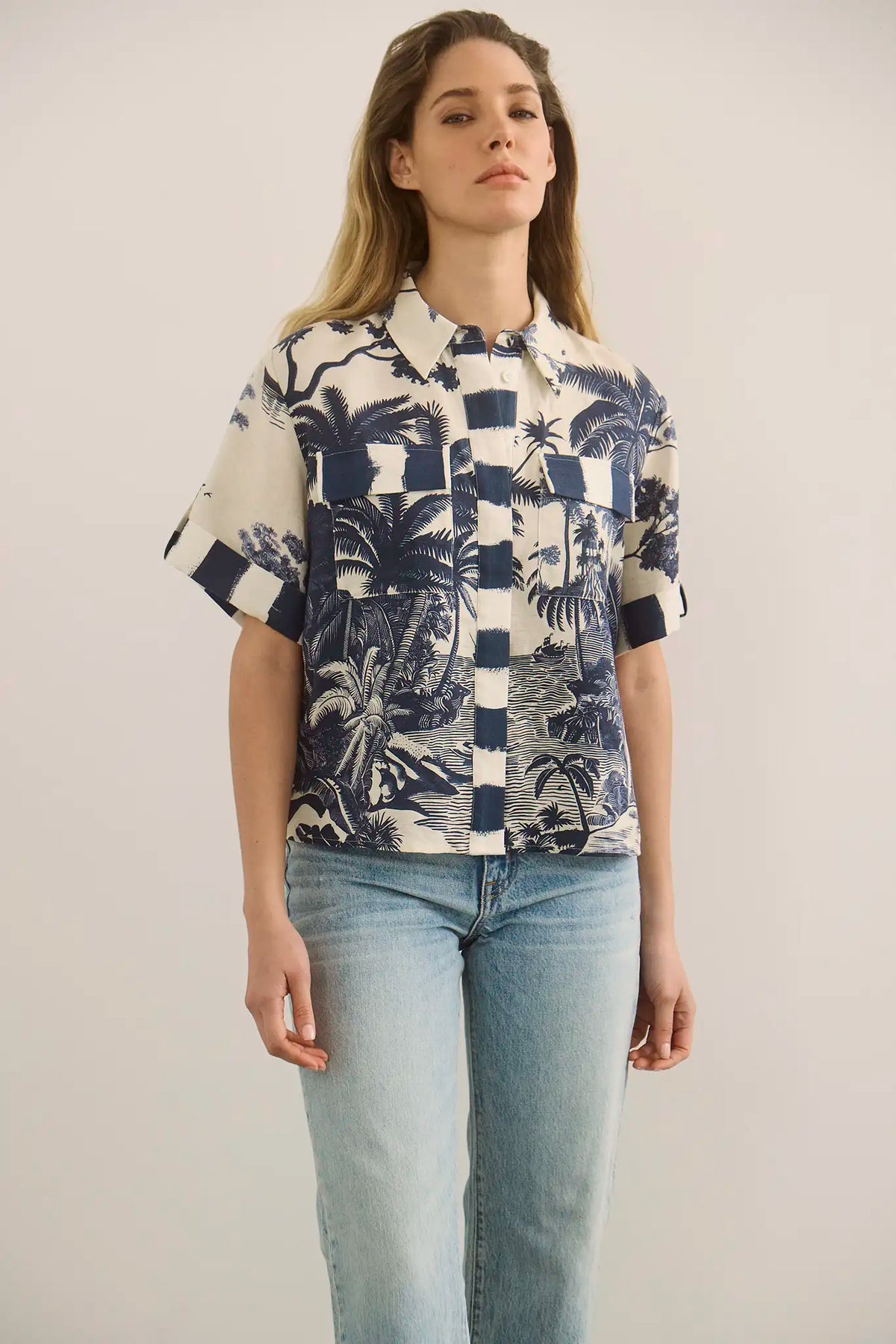 The Hawkins Top in Bermuda Toile paired with denim.