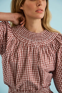The Hayes Top in Cotswold Check Rust paired with matching Jemma Shorts.