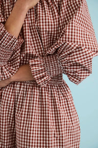 The Hayes Top in Cotswold Check Rust paired with matching Jemma Shorts.