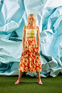 Linen crop top with yellow and white tie-dye with thin adjustable straps & clean back center zipper