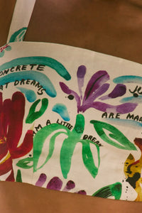 White crop top with colorful flowers printed with thin adjustable straps