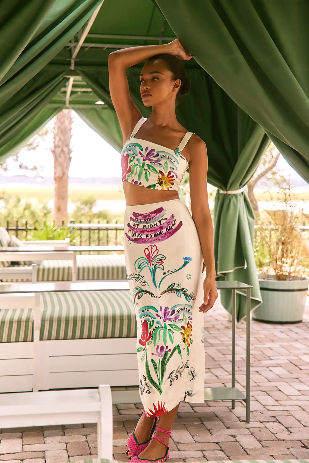 White crop top with colorful flowers printed with thin adjustable straps